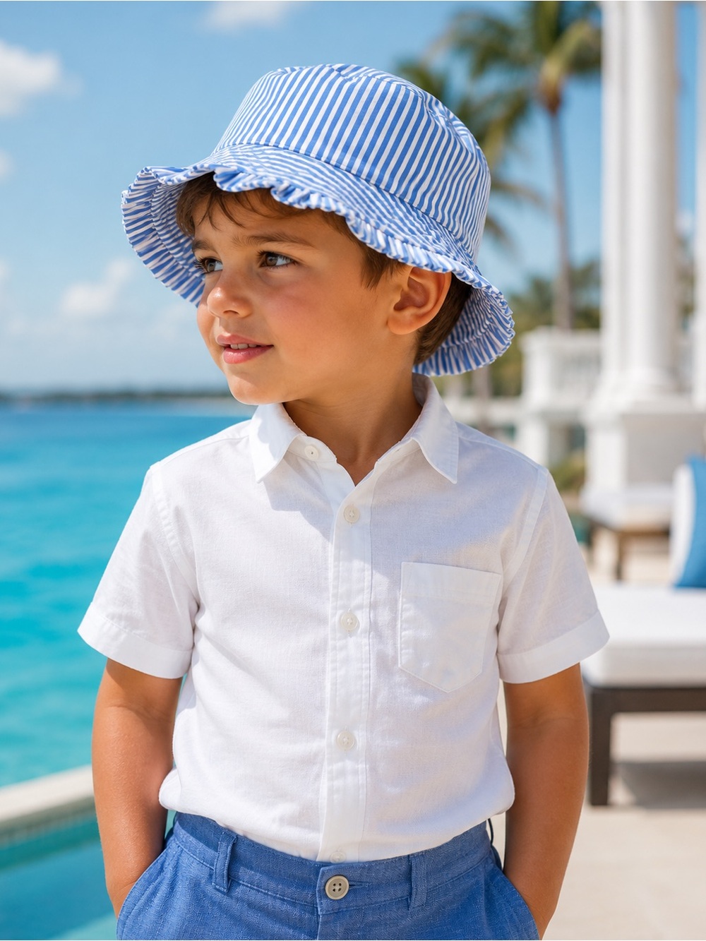 🌞Baby Gap Blue & White Pinstripe Sun Hat - Unisex (NWT, Size 4 Years) 🌞